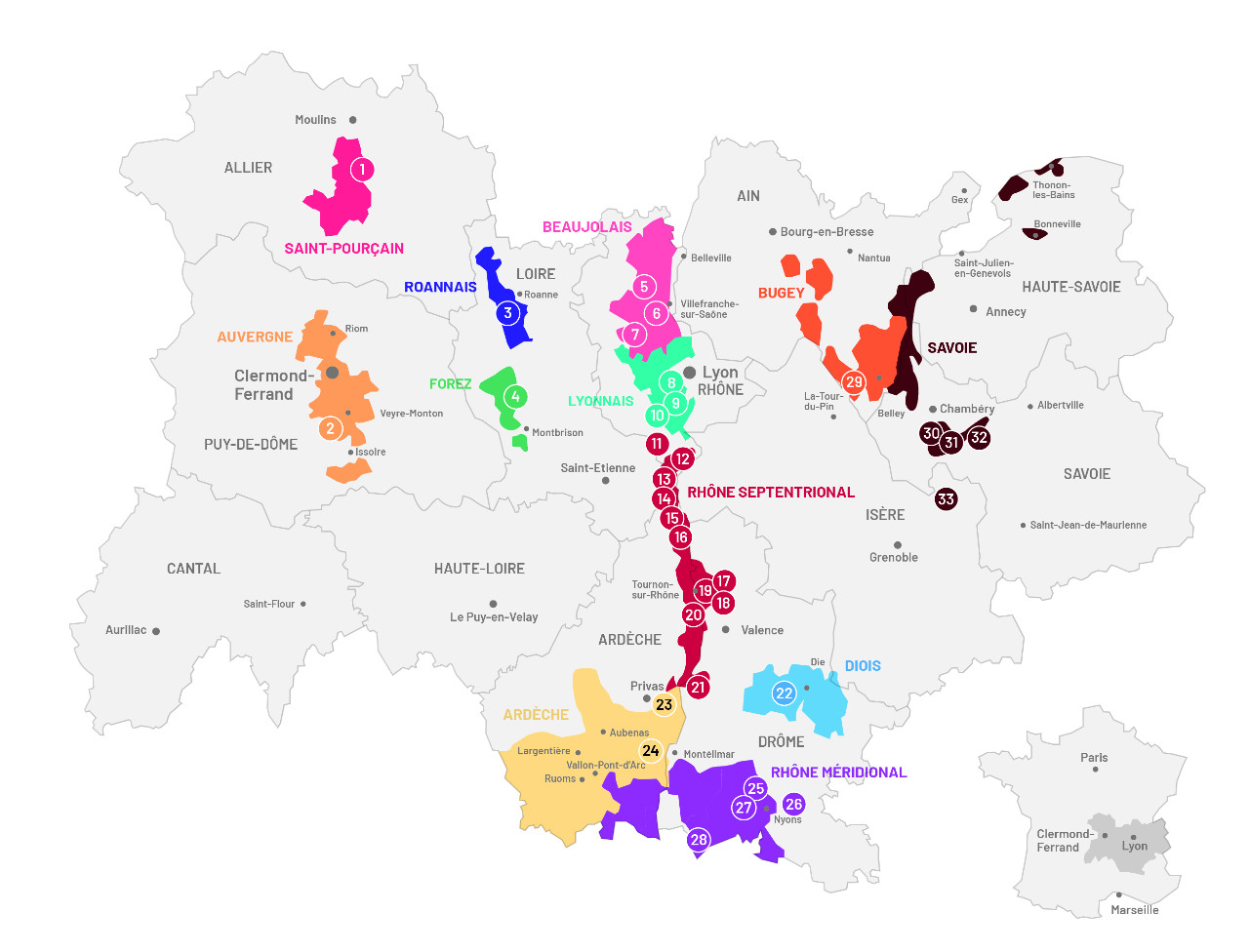 Salon des vins bio d'Auvergne-Rhône-Alpes 2022 : carte des exposants